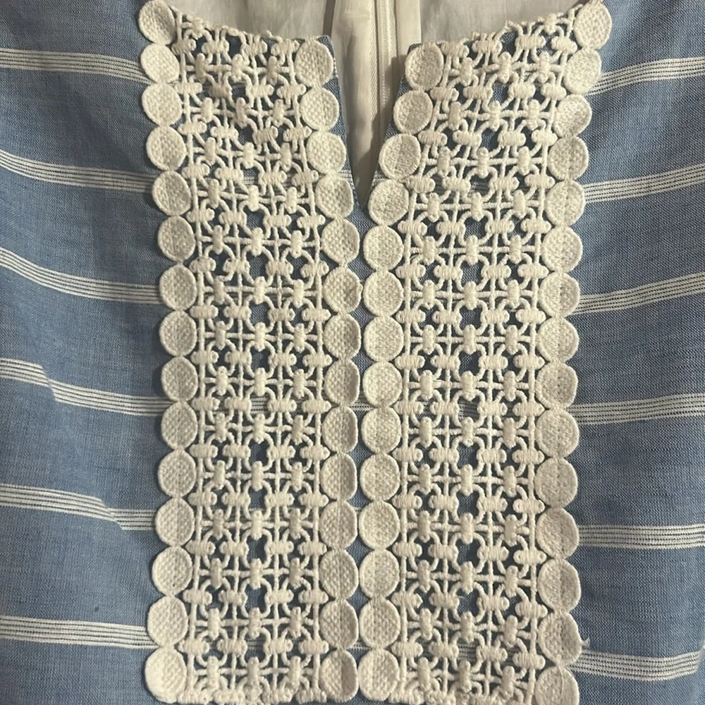 Talbots Light Blue and White Striped Sleeveless Shift Dress